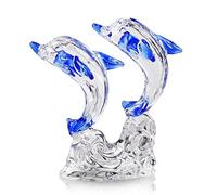H&D HYALINE & DORA Crystal Dolphin Figurine,Glass Sea Animal Ornament,Art Glass Animals Collectible for Kids Birthday Home Office Decor(Blue)