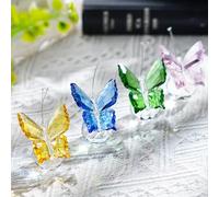 H&D HYALINE & DORA Crystal Flying Butterfly with Base Figurine,Cut Glass Collection Animal Ornament,Pack of 4