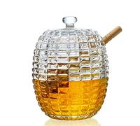 H&D HYALINE & DORA Crystal Honey Jar with 2 Ladles, Glass Dispenser Honey Pot Container, Honey Spoon Stick and Glass Set, Handmade Beehive Honey Jar with Ladle (9 oz)