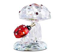 H&D Hyaline&Dora Crystal Ladybug on Mushroom Figurine,Glass Animal Paperweight Collectible,Home Table Decoration Ornament