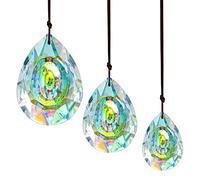 H&D Hyaline & Dora Crystal Prism Sun Catcher for Window, Hanging Glass Prism, Suncatcher Pendant for Home Garden Decoration, 76 mm/63 mm/50 mm Chandelier Prism, Pack of 3