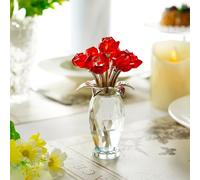 H&D HYALINE & DORA Crystal Red Rose Flower Figurine,Glass Flower Bouquet Gifts for Anniversary Valentines Day Gifts,Handmade Crystal Rose Collectible