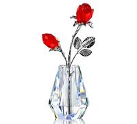 H&D HYALINE & DORA Crystal Red Roses,Glass Rose Flower Figurine with Silver Pole,Forever Crystal Rose Paperweight Romantic Gift for Her/Wife/Mom/Women Valentines Day Gifts For Her