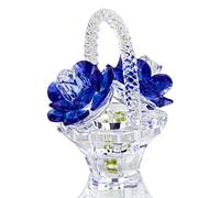 H&D HYALINE & DORA Crystal Rose Flower Basket Figurine, Glass Rose Figurines Ornament Collectibles, Home Decoration Wedding (Blue)