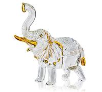 H&D HYALINE & DORA Crystal Thai Elephant Figurine with Trunk Raised Glass Animal Ornament Collection,Home Table Centerpiece