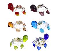 H&D HYALINE & DORA Glass Blown Turtle Figurines Crystal Home Ornaments Set of 6 Tiny Cute Sculptures Table Shelf Decor