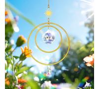 H&D HYALINE & DORA Gold Crystals Suncatcher Crystal Moon Sun Catchers Indoor Window Suncatchers Rainbow Maker Glass Ball Prism Sun Catcher with 2 Brass Circles