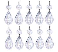 H&D HYALINE & DORA Hanging Glass Prism Parts with Silver Circle,Crystal Suncatcher for Christmas Tree Decoration, Chandelier, Art Projects, Pack of 10 (water drop shape)