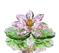 H&D HYALINE & DORA Pink Crystal Lotus Flower Figurine,Glass Flower Home Decor for Feng Shui,Gift Boxed
