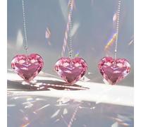 H&D HYALINE & DORA Pink Heart Crystals Suncatcher Hanging Heart Sun Catcher with Chain Pendant Ornament for Window Home Garden Christmas Tree Party Wedding Decor(3 Pack)