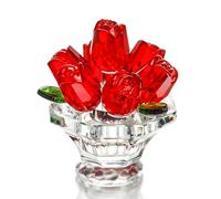 H&D HYALINE & DORA Red Crystal Rose Flower Figurine, Crystal Rose Bouquet Ornament Decor for Valentine's Day, Wedding, Anniversary