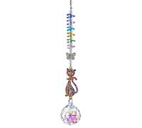 H&D HYALINE & DORA Rhinestones Suncatchers Crystal Cat Shaped Window Hang Pendant, Rainbow Crystal Prisms Ornament Car Sun Catcher Gift for Lady Women Mother