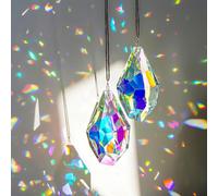 H&D HYALINE & DORA Set of 2 Crystal Sun Catcher Prisms 3.5" AB Colored Hanging Crystals for Window Rainbow Maker Prisms for Home Garden Decor