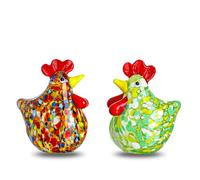H&D HYALINE & DORA Set of 2 Mini Glass Rooster Figurines Art Blown Glass Chicken Collectible Figurine Crystal Animal Ornaments for Farm Thanksgiving Centerpiece Decor