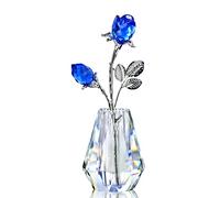 H&D HYALINE & DORA Two Blue Crystal Roses Figurine With Silver Pole - Forever Rose Paperweight, Romantic Gift for Her/Wife/Mom/Women, Valentine's Day
