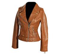 H.E Brando Tan Ladies Biker Style Cruiser Double Breasted Real Vintage Cowhide Leather Fashion Jacket (Sizes: 8 to 22 Available) (Size: 20 = (Delivery Time 10 Days))