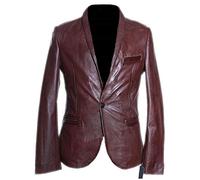H.E Charlie Brown Men's One Button Smart Casual Real Vintage Italian Lambskin Leather Shawl Collar Blazer Jacket (XS)