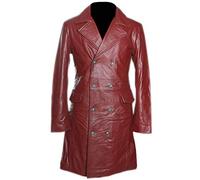 H.E German Major Maroon/Red Men's New Smart Military Style WW2 Double Breasted Real Vintage Cowhide Leather Winter Long Coat (SIZES: XS TO 5XL Available) (L)