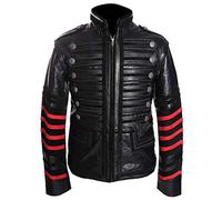 H.E Heritage Black Men's Military Style Designer Steampunk Gothic Real Vintage Cowhide Glazed Leather Parade Jacket (SIZES: XS TO 5XL Available) (XL)