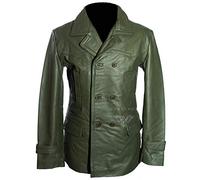H.E Kriegsmarine Army Green Men's German Military U-Boat WW2 Real Cowhide Leather Deck Jacket Winter Pea Coat (SIZES: XS TO 5XL Available) (XS)