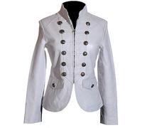 H.E Scarlett White Ladies Steampunk Military Style Designer Retro Smart Casual Real Soft Lambskin Leather Fashion Jacket (Sizes: 8 to 22 Available) (Size: 14)