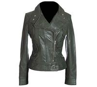 H.E Tara Green Ladies Military Style Double Breasted Retro Designer Real Soft Washed Lambskin Leather Fashion Short Jacket (Sizes: 8 to 22 Available) (Size: 18)