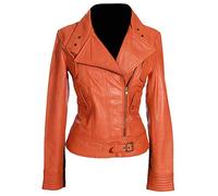 H.E Tara Orange Ladies Military Style Double Breasted Retro Designer Real Soft Washed Lambskin Leather Fashion Short Jacket (Sizes: 8 to 22 Available) (Size: 12)