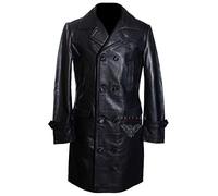 H.E U-BOAT Black Men's Knee Length WW2 German Kriesgmarine Military Cowhide Leather Long Winter Coat (SIZES: XS TO 5XL Available) (M)