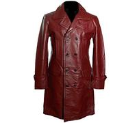H.E U-BOAT Maroon/Red Men's Knee Length WW2 German Kriegsmarine Military Cowhide Leather Long Winter Coat (SIZES: XS TO 5XL Available) (XL)