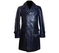 H.E U-BOAT Navy Blue Men's Knee Length WW2 German Kriesgmarine Military Cowhide Leather Long Winter Coat (SIZES: XS TO 5XL Available) (M)