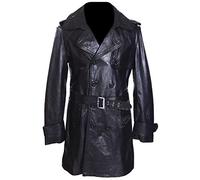 H.E U.S ARMY BLACK (TC9241R) Men's Military Style Double Breasted Real Soft Lambskin Leather Overcoat Trench Coat (SIZES: XS TO 5XL Available) (M)
