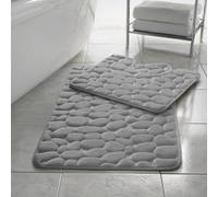 H&F Blocks Bath Memory Foam Bathroom Mat Set 2 Piece Soft Non-Slip Bath Mat 50x80cm and 50x40cm Machine Washable Pedestal Bathroom Rug Extra Absorbent Quick Drying Bathroom Floor Mats (Silver)