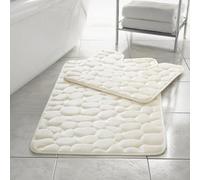 H&F Blocks Bath Memory Foam Bathroom Mat Set 2 Piece Soft Non-Slip Bath Mat 50x80cm and 50x40cm Machine Washable Pedestal Bathroom Rug Extra Absorbent Quick Drying Bathroom Floor Mats (Cream)