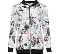 H&F GIRL Ladies Women Multicolour Zipped Zip Up Floral Plain Mesh Full Long Sleeve Crew Neck Hip Length Ribbed Elasticised Cuffs Plus Size Bomber Jacket Top Blazer XL XXL XXXL 14 16 18 20 22 24 26 28