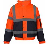 H&F Girl ®Mens Hi Viz Contractor Bomber Jacket Two Tone Patched Waterproof Storm Jacket Safety Workwear Security Wear Visibility Reflective Tape Warm Work Wear 300D Oxford PU Fabric Jacket Size S-3XL