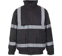 H&F Girl ®Mens Hi Viz Contractor Bomber Jacket Two Tone Patched Waterproof Storm Jacket Safety Workwear Security Wear Visibility Reflective Tape Warm Work Wear 300D Oxford PU Fabric Jacket Size S-3XL
