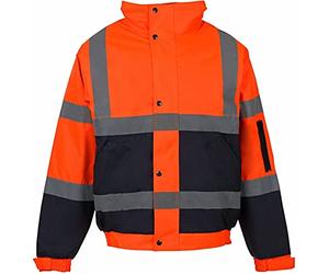 H&F Girl ®Mens Hi Viz Contractor Bomber Jacket Two Tone Patched Waterproof Storm Jacket Safety Workwear Security Wear Visibility Reflective Tape Warm Work Wear 300D Oxford PU Fabric Jacket Size S-3XL