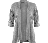 H&F Girl ®New Ladies Plus Size Short Sleeve Button Open Cardigan Womens Stretch Top - Sizes 12-28 Light Grey