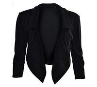 H&F Girl ® New Women Ladies ¾ Sleeves Coat Collar Cropped Waterfall Blazer Short Jacket for Casual and Party wear Size UK SM ML XL 2XL Black