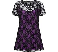 H&F Girl New Women’s Ladies Floral Lace Flower Line Patterned Round Neck Short Sleeve Hip Length Lose Baggy Stretch Party T- Shirt Tunic Top Truly Plus Sizes 14 16 18 20 22 24 26 28