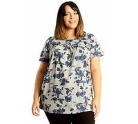 H&F Girls ® New Women Ladies Plus Size Short Sleeves Stretch Round Scoop Neckline Floral Print Long Smock Tunic T-Shirt Top Size UK 14 16 18 20 22-24 26-28 (Grey Blue Rose, 22-24)