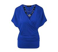 H&F Girls ® New Women’s Ladies Wrap Over V Neck Cross Stretchy Batwing Sleeve Tunic Necklace Loose Fit Party Dress Top Size 8 10 12 14 16 18 20 22 Small Medium Large XL XXL XXXL Royal Blue