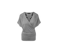 H&F Girls ® New Women’s Ladies Wrap Over V Neck Cross Stretchy Batwing Sleeve Tunic Necklace Loose Fit Party Dress Top Size 8 10 12 14 16 18 20 22 Small Medium Large XL XXL XXXL Grey