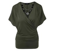 H&F Girls ® New Women’s Ladies Wrap Over V Neck Cross Stretchy Batwing Sleeve Tunic Necklace Loose Fit Party Dress Top Size 8 10 12 14 16 18 20 22 Small Medium Large XL XXL XXXL Khaki
