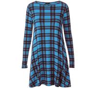 H&F Girls Women Ladies Full Long Sleeve Slim Fit Skinny Tartan Scotich Check Print Crew Round Neck Flared Skater Swing Everyday Dress Top Shirt Plus Size XL XXL XXXL 8 10 12 14 16 18 20 22 24 26