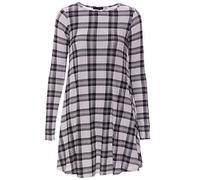 H&F Girls Women Ladies Full Long Sleeve Slim Fit Skinny Tartan Scotich Check Print Crew Round Neck Flared Skater Swing Everyday Dress Top Shirt Plus Size XL XXL XXXL 8 10 12 14 16 18 20 22 24 26