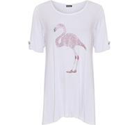 H&F Girls ® Women’s Ladies Diamante Flamingo Tunic Hanky Hem Flared Swing Uneven Short Cap Sleeve Summer Collection Top T-Shirt Truly Plus Size 14 16 18 20 22 24 26 28 30 XL XXL XXXL 4XL White