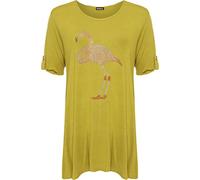 H&F Girls ® Women’s Ladies Diamante Flamingo Tunic Hanky Hem Flared Swing Uneven Short Cap Sleeve Summer Collection Top T-Shirt Truly Plus Size 14 16 18 20 22 24 26 28 30 XL XXL XXXL 4XL Olive
