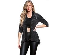 H&F Girls Womens Ladies Waterfall Open Drape Long Sleeve Sparkling Glitter Shiny Sequins Laurex Cardigan Novelty Party Top Floaty Duster Coat Blazer Dress Plus Size 14-28 (26-28, Glitter Red)