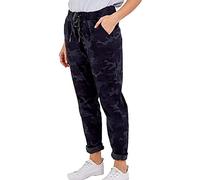 H&F Ladies Italian Crushed Stretch Camouflage, Leopard Print Magic Trousers Women’s Active High Waist Casual Summer Joggers Pants Drawstrings Belt Running Pants UK 8-22 (20-22, Army Navy)